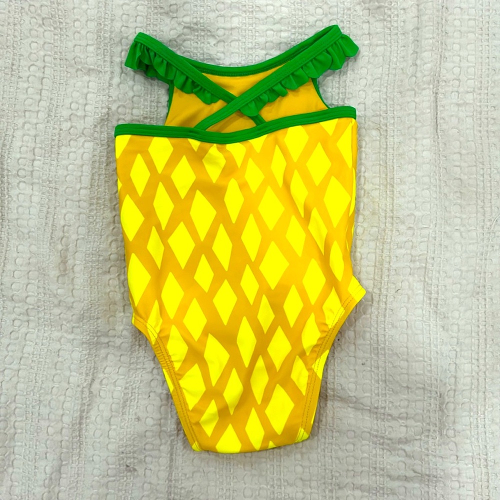 Yellow Pineapple Print Swimsuit with Green Ruffle - Picture 2 of 3